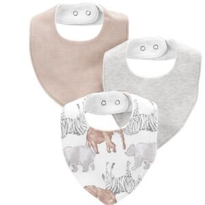 Carter's Child Of Mine Tan / Gray / Safari 3 Pack Baby Bib Set
